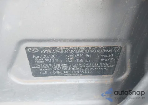 2007 Hyundai Sonata Se/Limited из США, поврежденный, VIN 5NPEU46F17H158311